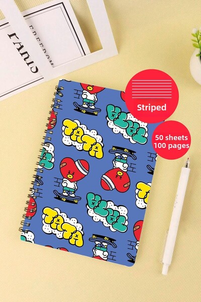 Anime Marketi Bt21 Tata Designed A5 Spiral School Notebook 50 Sheets 100 Pages - Ruled