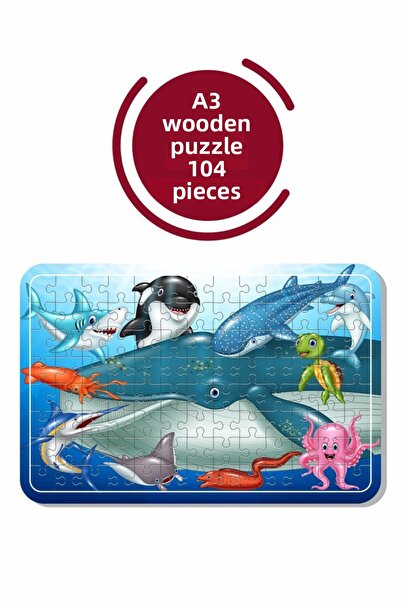 Baskı Atölyesi أحجية خشبية مكونة من 104 قطعة من Sea Creatures A3