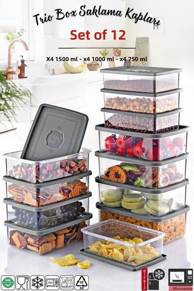 Open Home Concept مجموعة من 12 حاوية تخزين ثلاثية للميكروويف مستطيلة ومتوافقة...