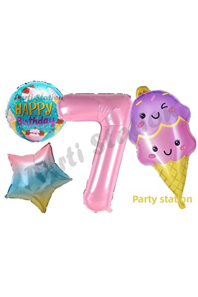 Parti Station مجموعة بالونات على شكل آيس كريم لعيد الميلاد بعمر 7 سنوات - تصم...