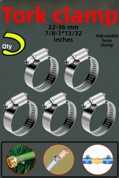 Badem10 22X36 mm Stainless Steel Hose Clamp - Torque Adjustable, Adjustable Clip, 5 Pcs