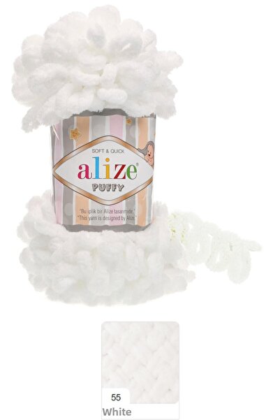 Alize 55 Model White Puffy Baby Blanket - Heart and Knit Lanyard