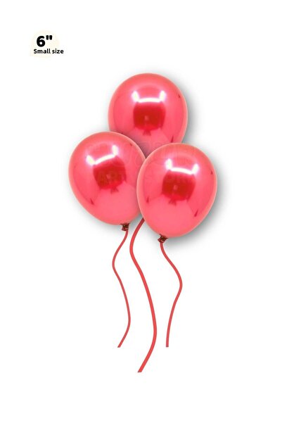 Huzur Party Store Small Mini Size Red Color Chrome Balloon 10 Pcs 6 Inch 15 Cm Birthday Party Shiny Balloon