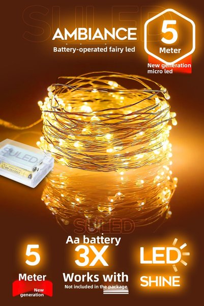 SULED 5 metri lumini decorative cu baterii, lumină de zi, lampă decorativă, l...