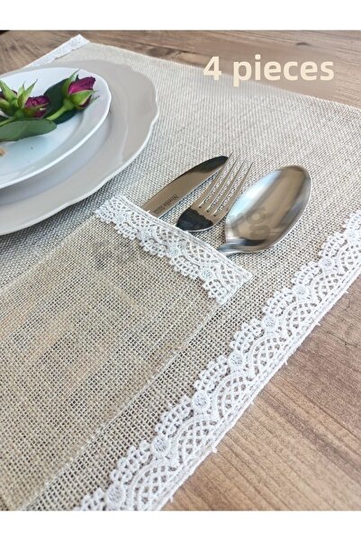 fabricorg Jute Decorative American Service with Pocket, Presentation Napkin, Plate Mat, Supla (45X35 cm) 4 Pieces