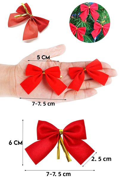 Parti dolabı 12Pcs Red Christmas Pine Tree Bow Ribbon New Year Christmas Party Decoration Ornaments 7.5x5cm