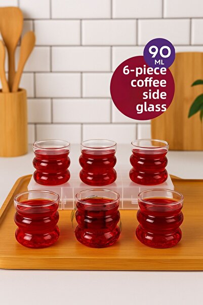 Fİ HOME Coffee Side Glass Set of 6 |   Asymmetrical Stripe Style Cup Pinterest Model |   Mini Size