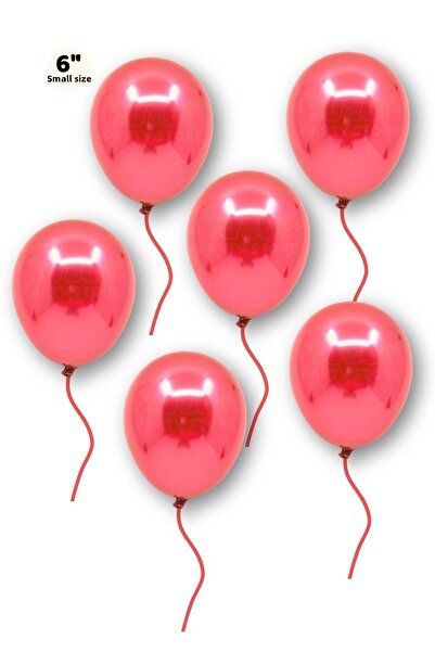 Huzur Party Store Small Mini Size Red Color Chrome Balloon 10 Pcs 6 Inch 15 Cm Birthday Party Shiny Balloon
