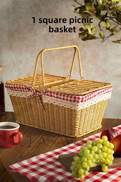 clasavm Rectangular Brown Picnic Basket | Wicker Look, Lightweight & Portable Basket
