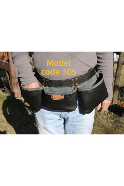 RİVET نموذج صانع من الجلد الطبيعي مزود بـ 3 جيوب ومسمار لولبي