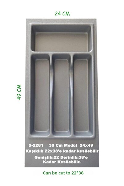 STARAX S-2281-G Drawer Plastic Cutlery Holder Gray Width: 24-22 D: 49-38 cm C...