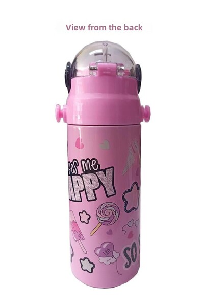 Mikro PinK Girl's Water Bottle - 550 ml, 1 Piece, School Bottle with Steel Water Bottle