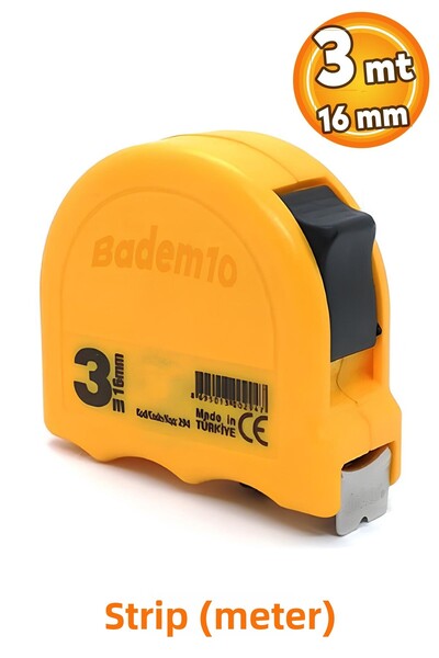 Badem10 Bandă metalică pliabilă de 3 metri de culoare galbenă - Măsurare cu butoane și carcasă din plastic