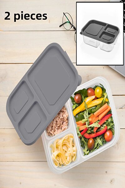 Bayev 2 Pieces Greenhouse 3 Compartment Storage Container Diet Lunch Box Lunch Food Vegetable Mincer Storage