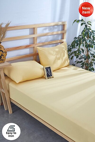 Ricco Lifes Yellow Elastic Sheet Set Solid Color Cotton-Pillow Case Single-Double-Full Size