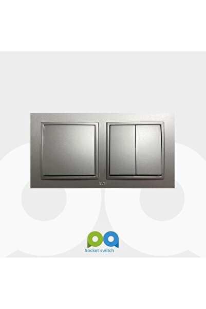 ELBİ Zena Key Commutator Double Switch Double Frame (Silver) Metallic Gray Set