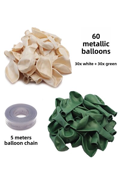 Lora Wedding 60 de bucăți de baloane metalice mixte albe și verzi + lanț de b...