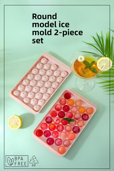 Espas Home 33 Compartment Round Ice Tray - Ice Box - Set of 2 - Pink