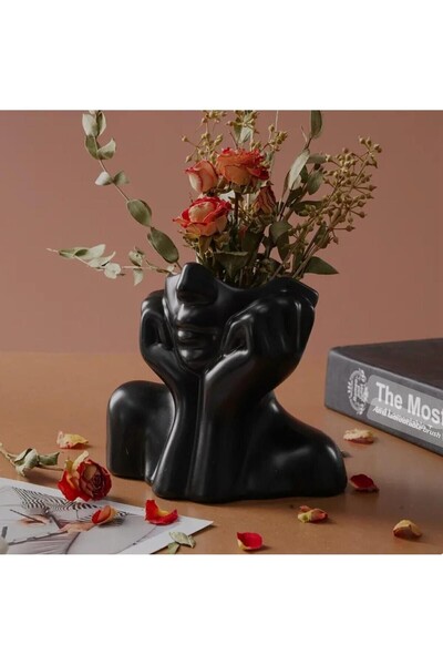 Roses Βάζο από σκυρόδεμα - Βάζο μισό πρόσωπο και μπλε κοβαλτίου ι