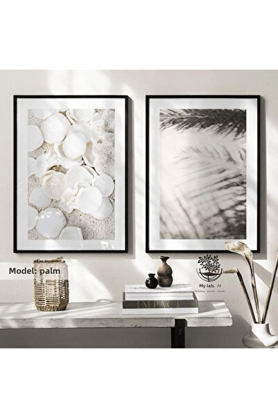 Tablomtr Set de 2 tablouri din sticlă reală cu cadru metalic Palma