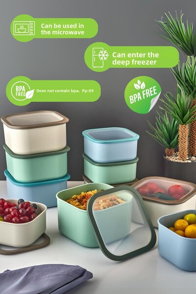 grimorlife 6 Leak Proof Storage Containers 3X1,1 Lt. 3X2 Lt. Beige-Microwave Storage Containers