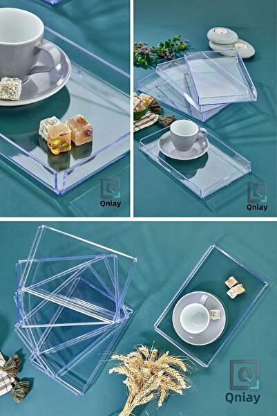 QNİAY صينية شفافة مقاس 14 × 22 سم صينية عرض كريستالية (قطعة واحدة) صينية عرض القهوة المزخرفة بسلسلة خاصة من زجاج شبكي
