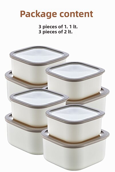grimorlife 6 Leak Proof Storage Containers 3X1,1 Lt. 3X2 Lt. Beige-Microwave Storage Containers