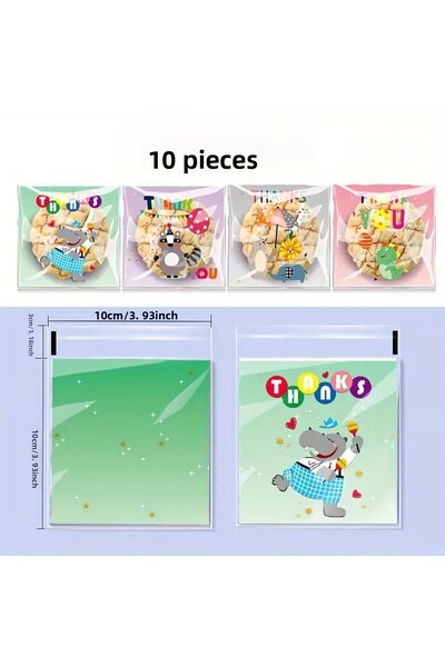 PABALAS 10 Pcs Cute Animals Pattern-Designed Self-Adhesive, Candy & Cookie Bags