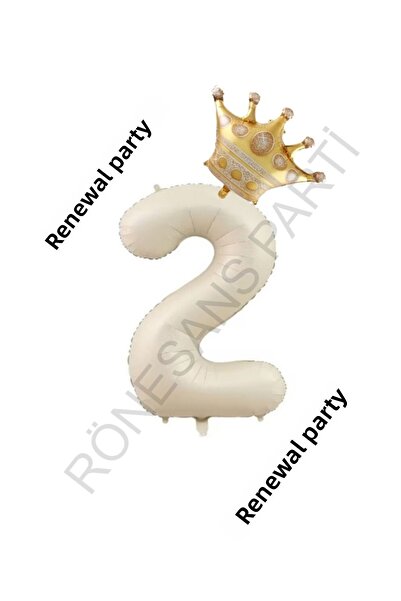 RÖNESANS PARTİ Beige Number and King Crown Foil Balloon Set Age 2
