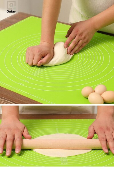 QNİAY Dough Rolling Kneading Mat Silicone Scale Cutting Baklava Pastry Bread Ravioli Pasta Dough Kneading Mat