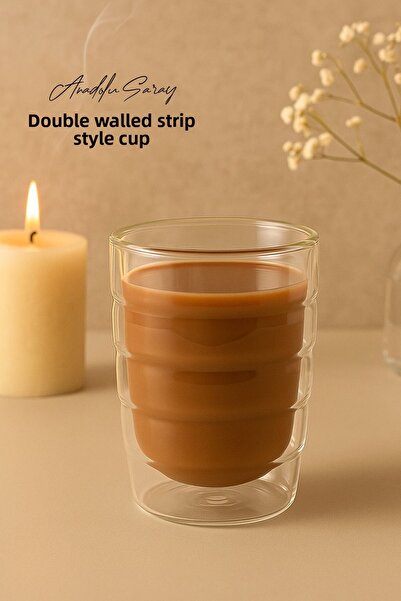 Anadolu Saray كوب بوروسليكات مقاوم للحرارة بشريط مزدوج الجلد| زجاج القهوة وال...