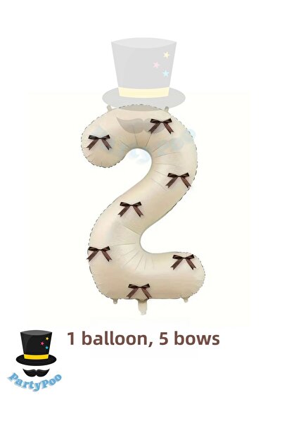 PartyPoo Brown Bow Number 2 Cream Color Foil Balloon 76 cm – Birthday & Bride...