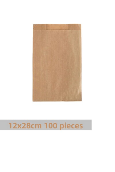 OLİ Art 12x28cm Kraft Closed Paper Bag - Packing Package with 100 Side Gussets