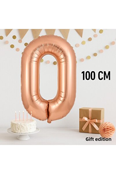 hediyeofisi Foil Balloon 0 Number Helium Balloon 100 Cm Rose Color - 0 Age Ba...