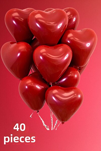 Baloncu Dede Heart Balloon 40 Pieces Helium Compatible Balloon Lover and Spec...