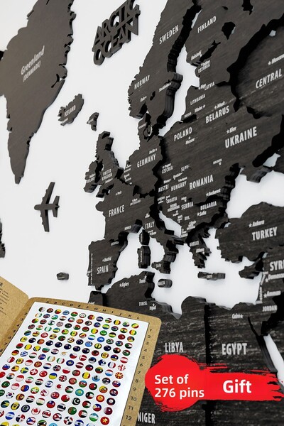 Colorfull Worlds 3d Ξύλινος Παγκόσμιος Χάρτης Διακόσμηση τοίχου - Σχέδιο ταξιδιού σχολείου μοντέρνου γραφείου σπιτιού