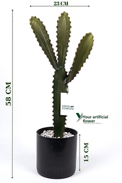 YAPAY ÇİÇEKÇİNİZ صبار تكساس الاصطناعي في وعاء أسود مبطن بالحجر