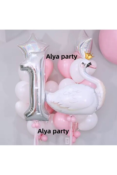 ALYA Party Swan Birthday Set with Foil Balloons and Number Foil Balloons