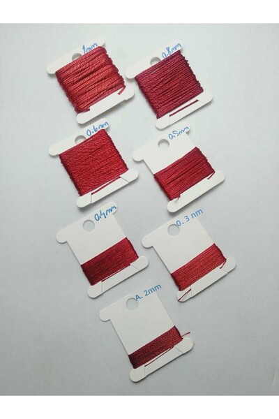Eskişehir hobi sanat 7 Size Rosary String Set - Red, 1 Meter, 0.2 Mm 0.3 Mm 0...