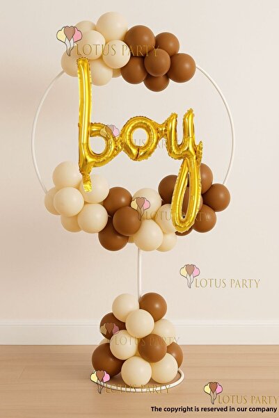 LOTUS PARTY Standing Round Stand Hospital Room Ornament Brown Balloon Gold Boy Foil Balloon Newborn Room Ornament