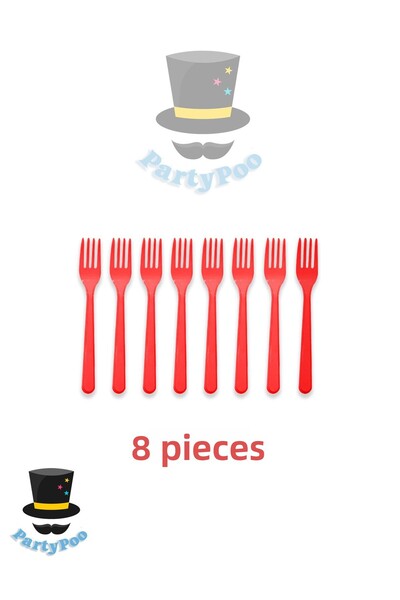 PartyPoo Red Plastic Fork Set of 8