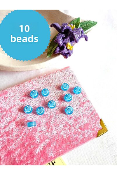 ENEFENDİ 10 قطع من الخرز الأزرق المبتسم مع فتحة لسوار من البلاستيك الصلب كهدية