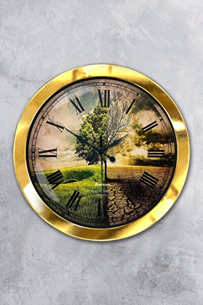 Platin Saat هدية ساعة حائط مناخية معدنية ذهبية مقاس 36 سم
