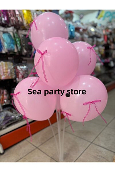 Deniz Party Store 6 Pink Balloons with Fuchsia Organza Bow Ribbon