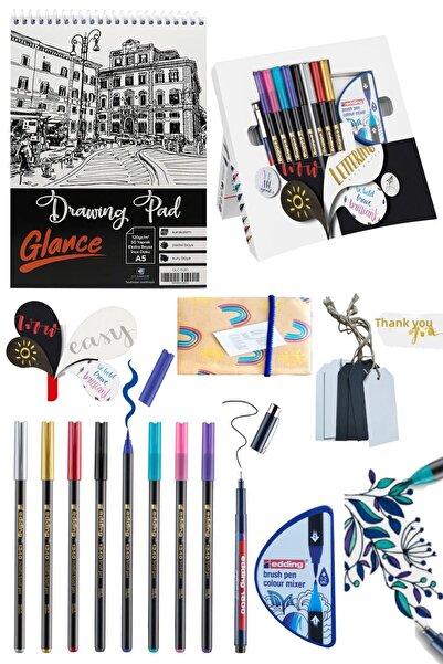 GLANCE Sketchbook Edding Happy Lettering Set 9Er Set + Color Mixer, Assorted Stifte