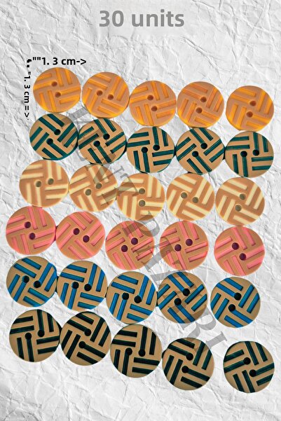 Kent Pazarı 6 Colors 30 Pcs Baby Vest Button - 1.3cm Laser Cut Jacket Button with Two Holes