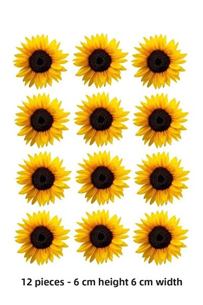 Atölye7Tasarım 12 قطعة من زينة الكيك بنمط عباد الشمس المكتوبة - طباعة ورق لب السكر