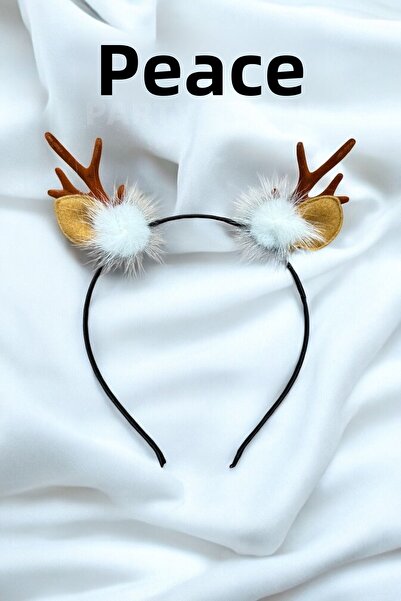 Huzur Party Store Καφέ κομψή χριστουγεννιάτικη κορώνα με σχέδιο ελαφιού κέρατο με λεπτομέρεια αυτιού με λευκό πομπόν Αξεσουάρ κορώνας για το νέο έτος