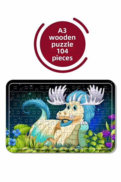 Baskı Atölyesi لغز خشبي لطيف التنين A3 مكون من 104 قطعة