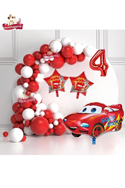 Bkmc Σετ γενεθλίων Star Car 4 Years Foil Balloon Red White Concept